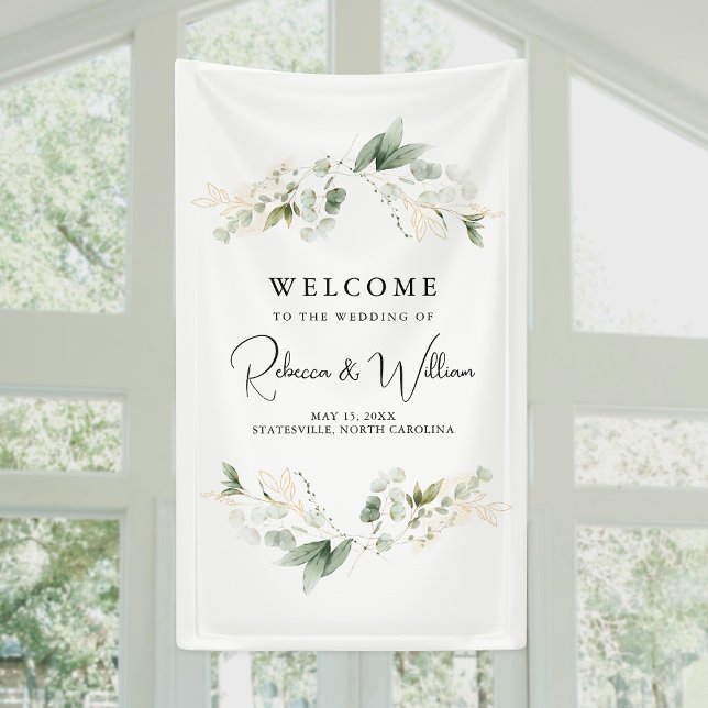 Banderoles Elégant Eucalyptus Foliage Mariage Bienvenue (Add elegance to your wedding with a fancy vertical banner, perfect for stunning decor and photos!)