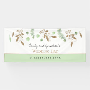 Banderoles Elégant Eucalyptus Green Gold Noms Date Mariage