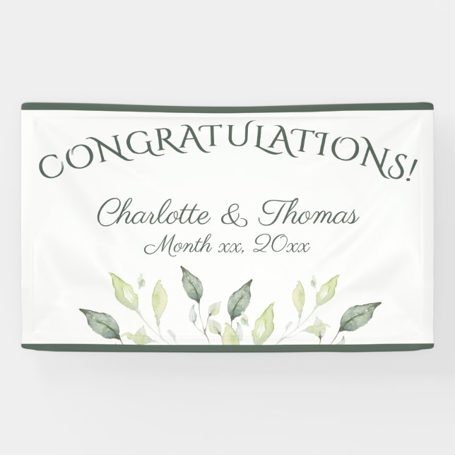 Banderoles Elégant Feuille d'aquarelle Mariage Félicitations (Horizontal)
