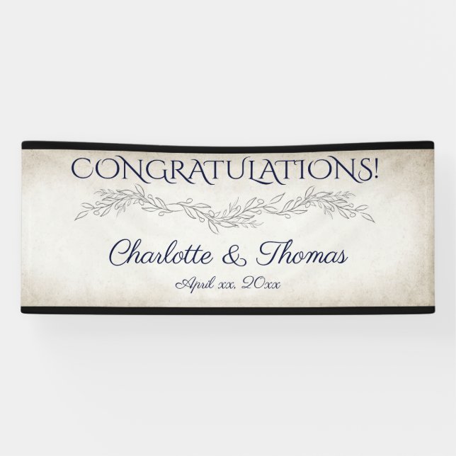 Banderoles Élégant Feuille doux Mariage de script (Horizontal)