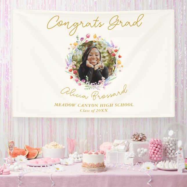 Banderoles Élégant Fleur sauvage Floral Graduation Photo (Fête)