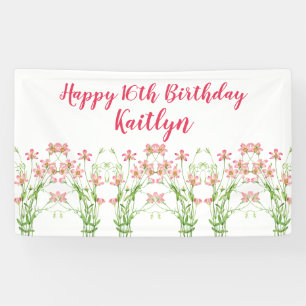 Banderoles Élégant Fleurs sauvages roses 16e anniversaire per