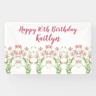 Banderoles Élégant Fleurs sauvages roses 16e anniversaire per
