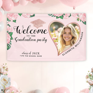 Banderoles Élégant Floral Blush Pink Graduation Bienvenue