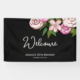 Banderoles Elégant floral noir 60e anniversaire Bienvenue