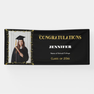 Banderoles Elégant Formal Black Gold 2025 Graduation Photo