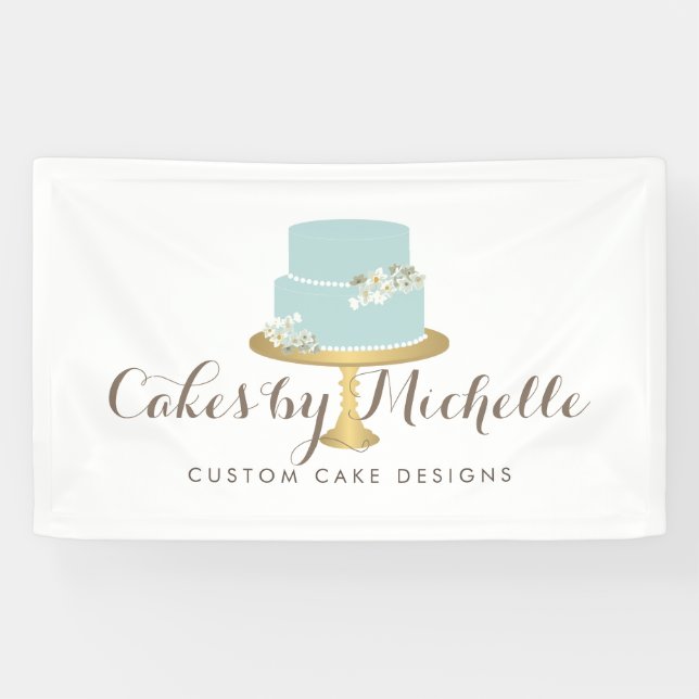 Banderoles Elégant gâteau bleu avec décoration de gâteau aux  (Horizontal)