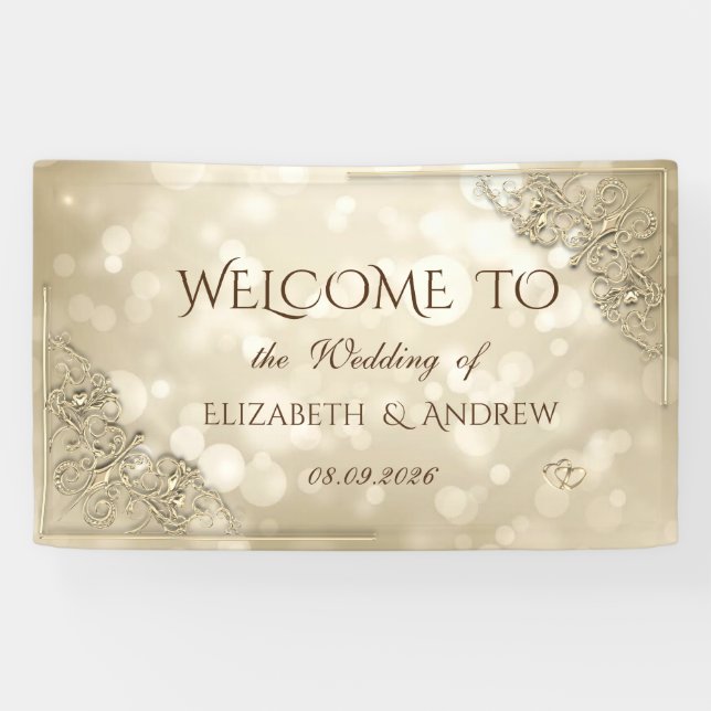 Banderoles Elegant Gold Hearts Frame Bokeh  (Horizontal)