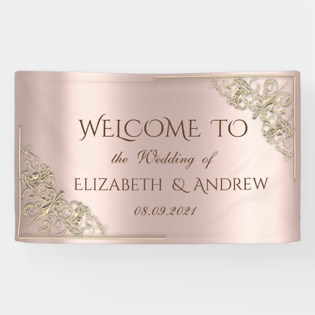 Banderoles Elégant Gold Hearts Rose Gold (Horizontal)