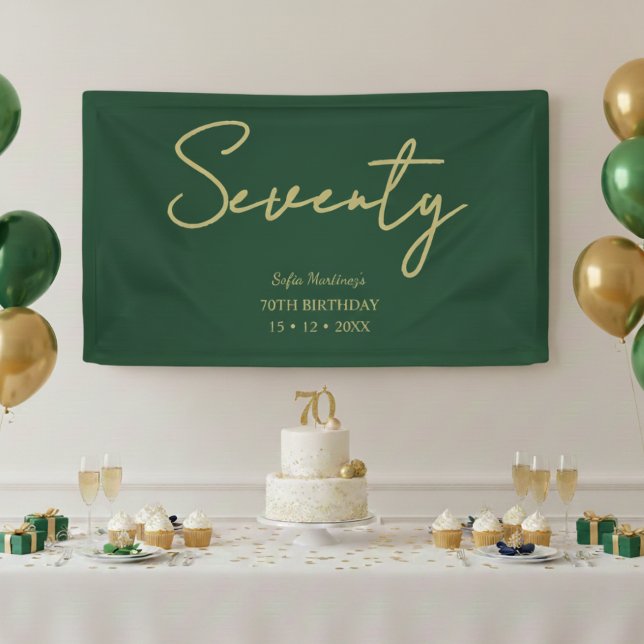 Banderoles Elegant Green & Gold Seventy Birthday Party Banner (Créateur téléchargé)