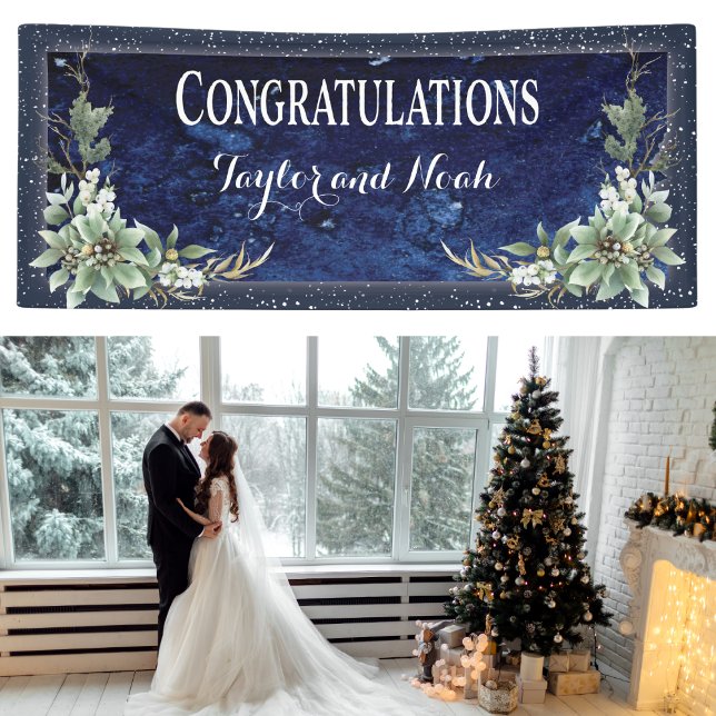 Banderoles Élégant hiver Floral Mariage Félicitations (Elegant and festive winter Christmas banner to celebrate and wedding or engagement. )