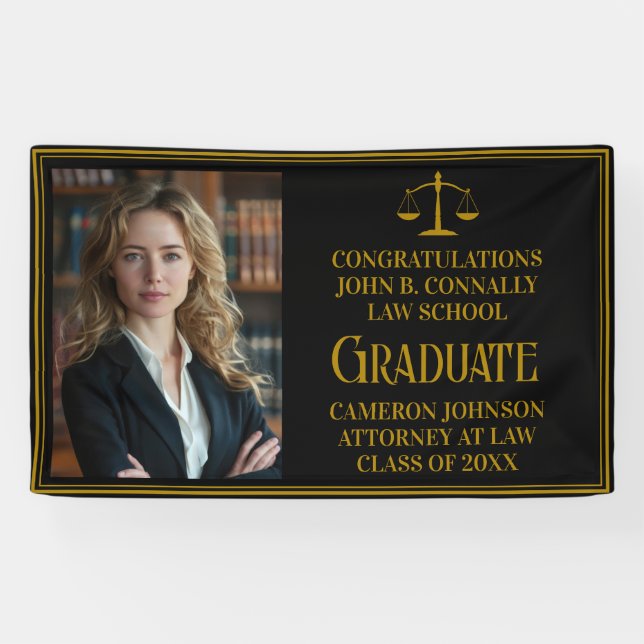 Banderoles Elegant Law School Photo Graduation Party Black (Horizontal)