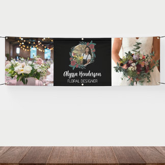 Banderoles Élégant Logo Fleuriste 3 Photos Noir & Blanc Desig