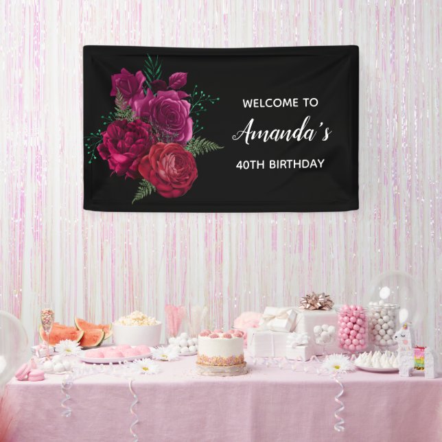 Banderoles Elégant Magenta Rose Bouquet floral Anniversaire (Fête)