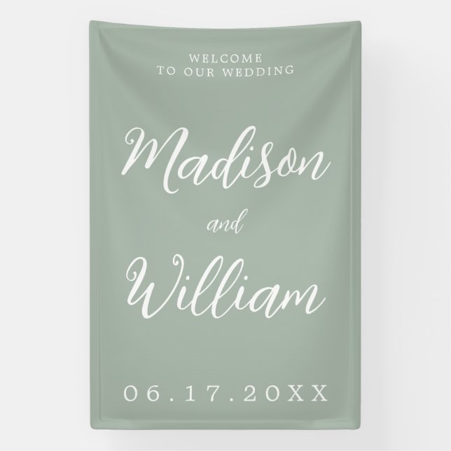 Banderoles Élégant Mariage de bienvenue moderne Sage Green Sc (Verticale)
