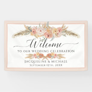 Banderoles Élégant Mariage de Pampas de Pêche Florale Tropica