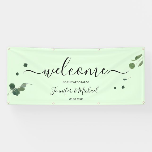 Banderoles Élégant Mariage de verdure Affiche de bienvenue de (Horizontal)