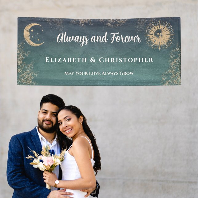 Banderoles Élégant Mariage d'or Sun Moon (Moon and Sun elegant banner to celebrate an engagement, wedding. Love and Always)