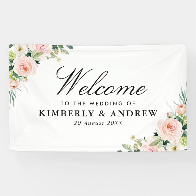 Banderoles élégant mariage fleuri rose vif (Horizontal)