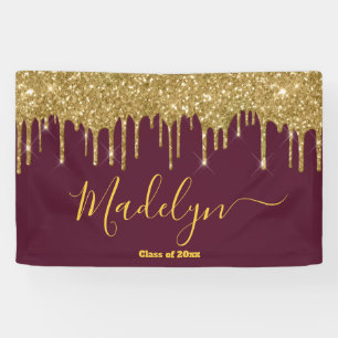 Banderoles Élégant Maroon Gold Graduation Party Classe de 202