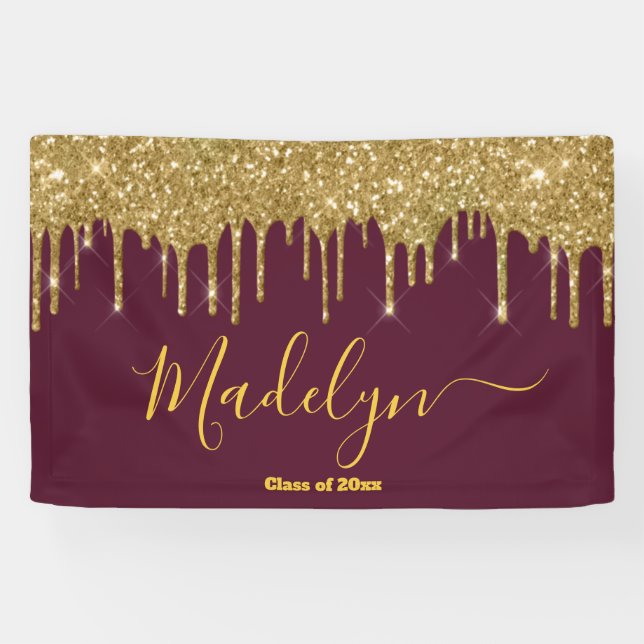 Banderoles Élégant Maroon Gold Graduation Party Classe de 202 (Horizontal)