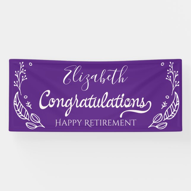 Banderoles Élégant Monogramme Joyeuse retraite violet (Horizontal)
