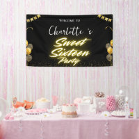 Elégant néon or noir rétro Sweet 16e anniversaire