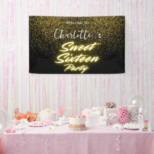 Banderoles Elégant néon or noir rétro Sweet 16e anniversaire