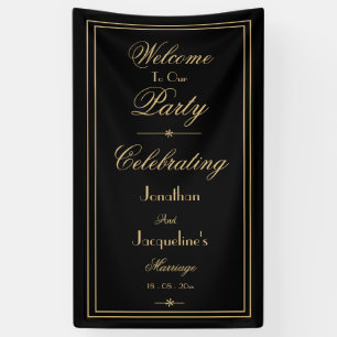 Banderoles Elégant noir & or Script Mariage chic Bienvenue