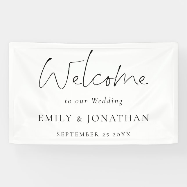 Banderoles Élégant nom du Mariage de script de bienvenue Date (Horizontal)