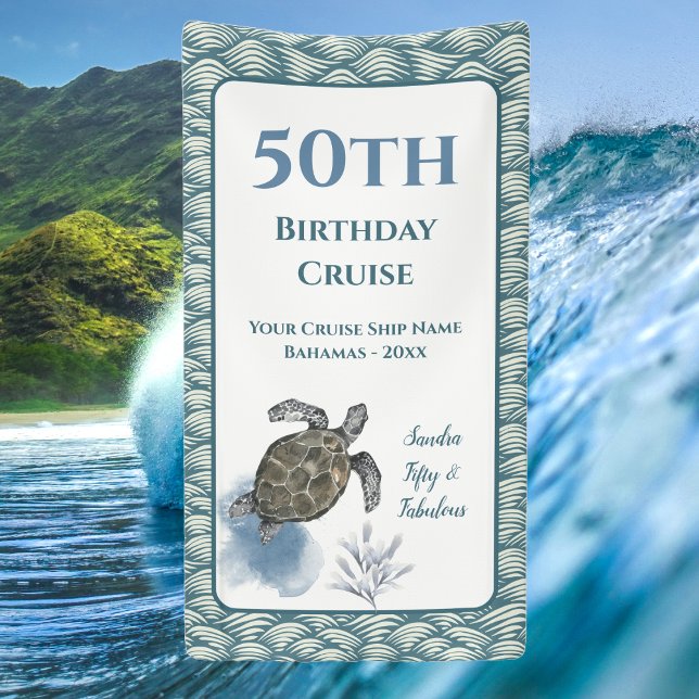 Banderoles Élégant panneau Porte de croisière (Turtle Ocean themed cruise ship door decor banner. Celebrate an anniversary, birthday or more. )