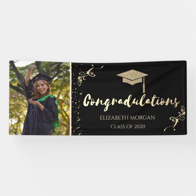 Banderoles Elégant Parties scintillant d'or Casquette diplômé (Horizontal)