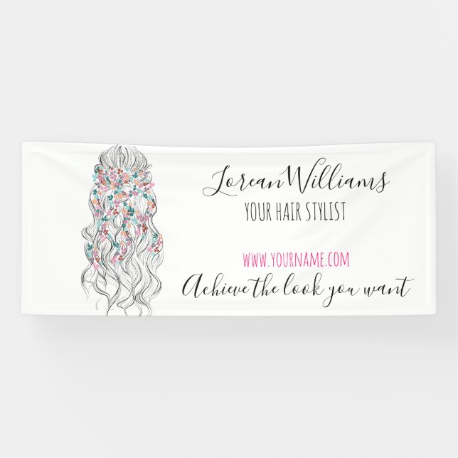 Banderoles Élégant Pastel Bride Cheveux Vave Style Floral (Horizontal)