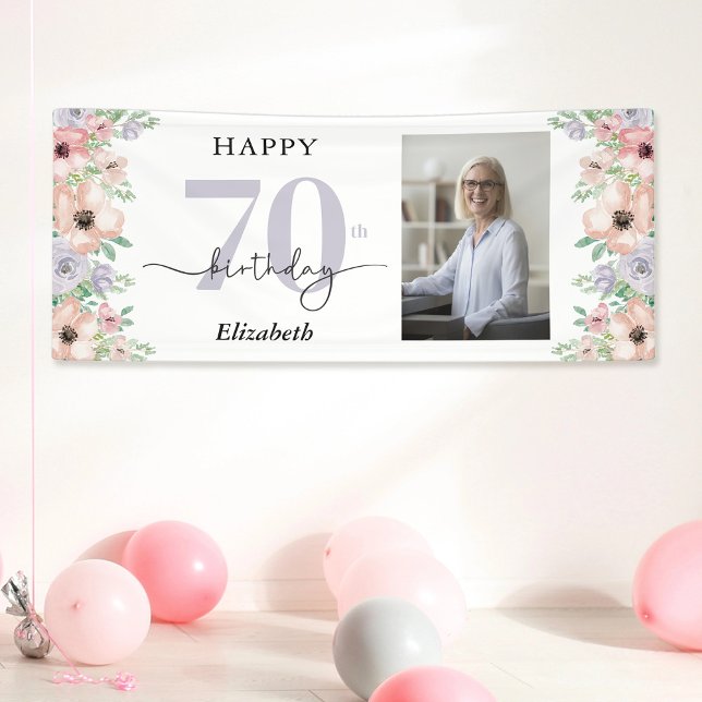 Banderoles Elégant Pastel Floral Photo 70e fête d'anniversair (Créateur téléchargé)