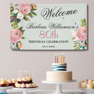 Banderoles Elégant peint à la main Floral 80e anniversaire Bi