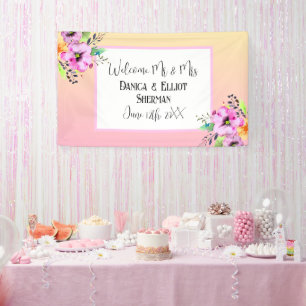 Banderoles Elegant Petunias Floral Mariage Bienvenue M. et Mm