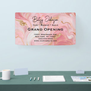 Banderoles Élégant Pink Or Blanc Marbré Business Sign