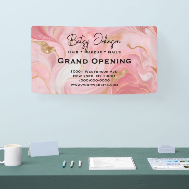 Banderoles Élégant Pink Or Blanc Marbré Business Sign (Salon professionnel)