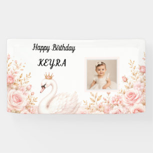 Banderoles Elegant Princess Swan Rose Fleurie Anniversaire Ph