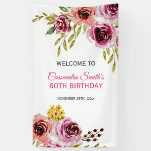 Banderoles Elégant Purple Bourgogne Rose Floral Anniversaire