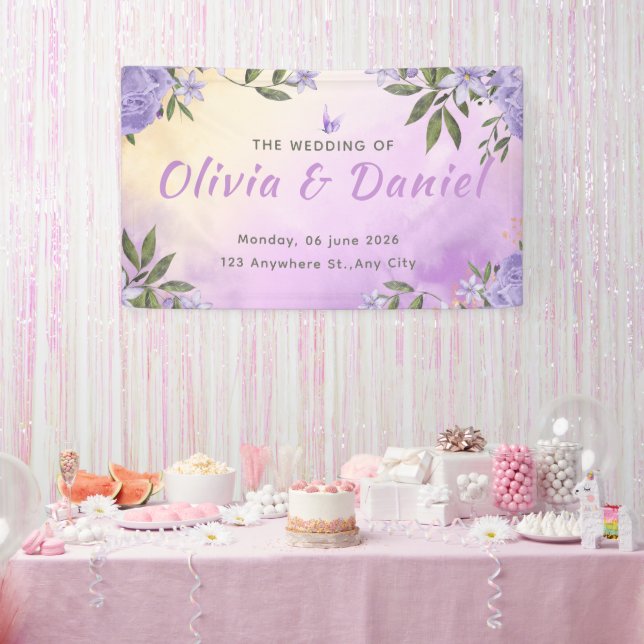 Banderoles Elegant Purple Modern Minimalist Wedding (Fête)