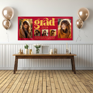 Banderoles Élégant Red Gold Graduation moderne Collage photo