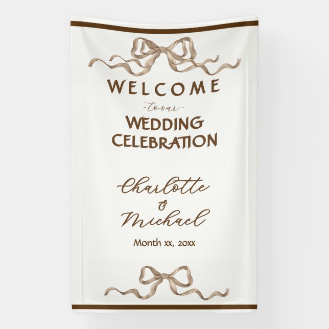 Banderoles Elegant Ribbon & Bow Warm Brown Romantic Wedding (Verticale)