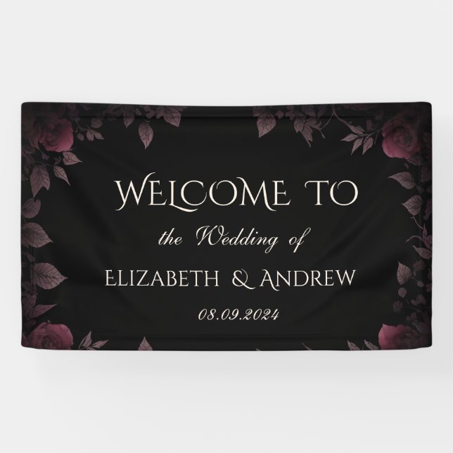 Banderoles Élégant Rose de Bourgogne noire Mariage (Horizontal)