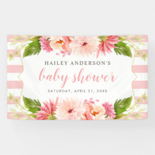 Banderoles Elégant rose Floral Aquarelle bébé fille Douche