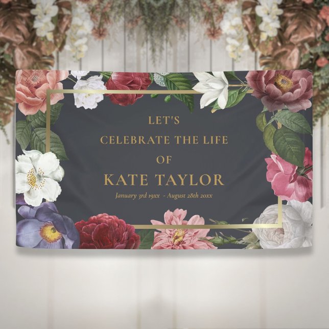 Banderoles Élégant Rose Floral funeral Service commémoratif B (Elegant Roses Floral Funeral Memorial Service Bann Banner)