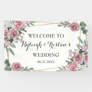 Banderoles Elégant Rose Floral Greenery Mariage or fond