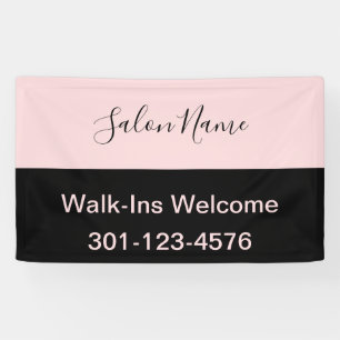 Banderoles Élégant rose pâle et noir Script nom du salon
