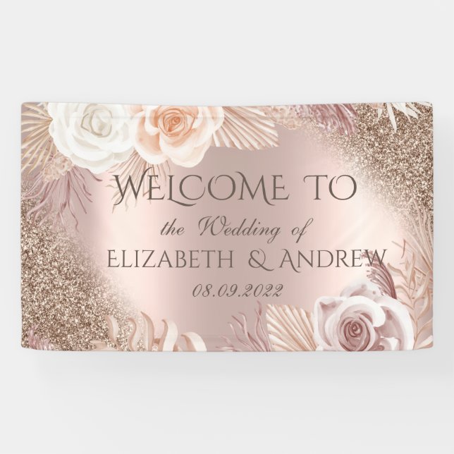Banderoles Elégant Rose Parties scintillant Or Ombre Boho Fle (Horizontal)