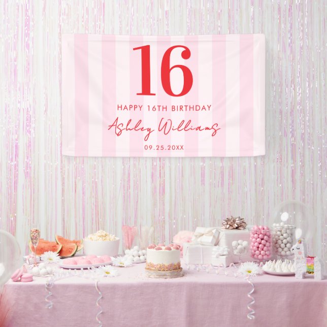 Banderoles Élégant rose rouge moderne 16e anniversaire (Fête)